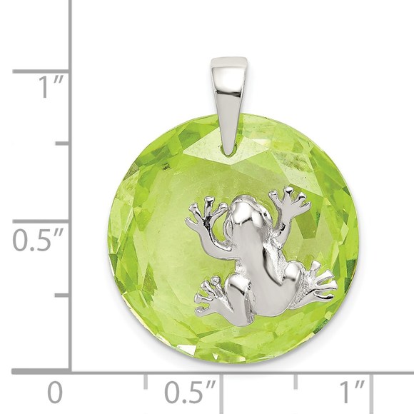 925 Sterling Silver Rhodium-plated Green CZ Frog Necklace Charm Pendant - Picture 3 of 4